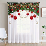 1pc Vibrant Red Balloon Christmas Printed Rod Pocket Curtain - Window Sheer Curtain for Living Room, Study, Bedroom, Office - Festive Home Decoration, Easy Care, Light Blocking, Thermal Insulation