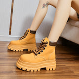 kamames Autumn Winter New Ankle Boots for Women Fashion Thickening Lace-up Botas Mujer Black Boots Casual Women's Shoes