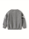 Baby's Adorable Panda Jacquard Sweater, Comfy Cotton Knitted Long Sleeve Top, Toddler & Infant Boy's Clothing For Fall Winter