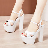 kamames Heel Sandals Thick-Soled Catwalk Shoes Super High Heel Waterproof Platform 15Cm Nightclub Women's Shoes Large Size Hate Banquet Sandals