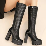 kamames White Winter Women Boots Fashion Platform Thick High Heel Knee High Boots Zipper Autumn Long Boots Shoes 2021