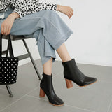 kamames Black Sliver Fashion Women Boots PU Leather Square Toe Ankle Boots Ladies Zipper Thick High Heel Autumn Winter Shoes