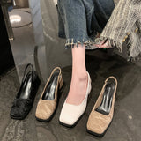 kamames Korean Version Square Head Thick-Heeled Baotou Sandals Women's Shoes 2024 Spring And Summer New Style Retro High-Heeled Shoes