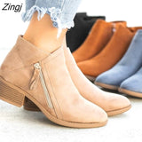 kamames Boots For Women Casual Shallow Slip-on Pointed Toe Low Heels Shoes Woman Big Size Pu Leather Zapatos De Mujer