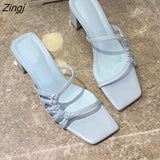 kamames Women Slippers Sexy High Heels Outdoor Slides Women Summer Shoes Sandals Heels Female Square Toe Slipper Designer Brand Slippers