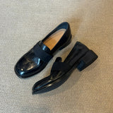 kamames kamames British Style Small Leather Shoes Shoes Female Black Thick Heel Single Shoes