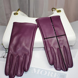 Simple Monochrome PU Leather Gloves Short Velvet Lined Warm Gloves Autumn Winter Windproof Riding Gloves