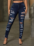 Fashion-Forward Ripped Womens Skinny Jeans - Premium Denim, Zipper Button Closure, Ultra-Slim Fit & Streetwise Style - A Must-Have Casual Fashion Staple for Trendsetters