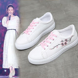 kamames kamames White Shoes Female 2023 Autumn New Flat Board Shoes Web Celebrity Casual Anti-Slip Students Embroidered Sports Single Shoes