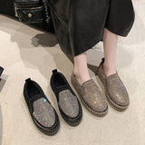 kamames Large Size Women's Shoes Water Drill Woolen Shoes Women's Thick-Soled Muffin Shoes Round Head Comfortable Single Shoes Fashion Love Shoes