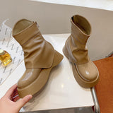 kamames Womens Round Toe Platform Knee Thigh Boots Chunky High Heel Wide Tube Pull On Shoes Retro Chelsea Western New 2023 Winter