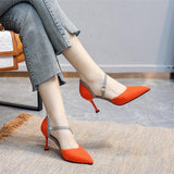 kamames women's2022spring and summer new sexy one-word buckle belt net red high-heeled shoes fairy wind stiletto pointed toe shoes