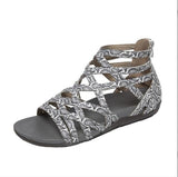 kamames Summer Shoe of Women Round Toe Hollow Wedges Sandals Casual Closed Toe Flat Rome Sandals Plus Size 43 Leopard Sandals