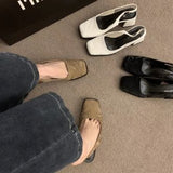 kamames Korean Version Square Head Thick-Heeled Baotou Sandals Women's Shoes 2024 Spring And Summer New Style Retro High-Heeled Shoes