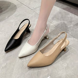 Womens Chic Solid Color Slip-On Mules - Pointed Toe Cone Heel with Ankle Strap Slingback - Ultra-Comfortable Summer Dress Shoes for Trendsetters