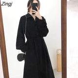 kamames Dresses Women Maxi Temperament Dating Vacation Teens Clothes Autumn Long Sleeve Vintage Basic Daily Vestido Chic Elegant