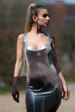 kamames Chain Mail Metallic Mini Party Dress - Silver