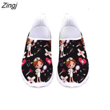 kamames Cartoon Nurse Doctor Print Women Sneakers Slip on Light Mesh Shoes Summer Breathable Flats Shoes Zapatos Planos