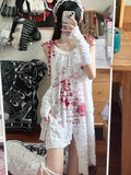 Zingj Aesthetic Dress Women Drawstring Punk Gothic Vintage Print Loose Grunge Bandage Sleeveless Dressesstreetwear Robe Vestido