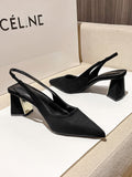 kamames kamames Show Thin Suede High Heel Single Shoes Female Temperament 2023 New Spring And Summer Thick Heel Simple After Empty Head Sandals