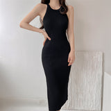 Zingj Zingj Summer, The New Round-Neck Slim Knitted Vest Dress Ins Shows A Thin, Forked Dress With A Waist In The Waist.