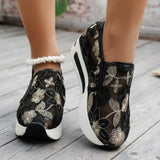 kamames And Autumn New Style Slope Heel Large-Size Single Shoes Mesh Embroidered Breathable Inside Raised Muffin Net Cloth Shoes Cover Feet Casual Single Shoes