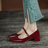 kamames kamames Mary Jane Shoes Spring 2023 New Thick Heel Retro Square Head Women's Shoes Fashion Temperament In The Heel Simple Single Shoes