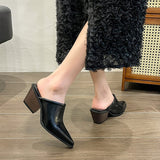 kamames kamames 2024 New Baotou Half Drag Female Small Square Slope With High Heel Cool Drag Fashion To Wear Bright Leather Lazy Muller Shoes
