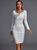 kamames Sleeve Bandage Dress 2022 New Womens White Bodycon Dress Elegant Sexy Sequin Evening Club Party Dress High Quality Summer