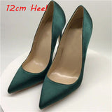 kamames Green Silk Sexy Mature Woman Pumps Women Classics 12cm High Heel Pointed Toe Wedding Shoes BM003 ROVICIYA