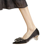 kamames kamames Design Sense Temperament Single Shoes Female Wedding Shoes Bride Shoes Thick Heel High Heels Bow Pointed French Small Heels