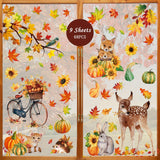 68pcs Autumn Harvest Window Clings Set - Reusable PVC Decals with Maple Leaves, Pumpkins, Hedgehogs, Deer & Rabbits for Thanksgiving Decor | Double-Sided, 9 Sheets of Festive Home & Office Window Stickers