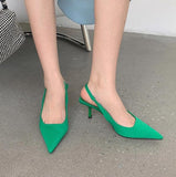 kamames Women Summer Shoes 2022 New Fashion Pointed Toe Stiletto Medium Heel High Heels Women Back Empty Toe Sandals Green Women's Shoes