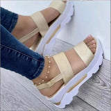kamames Summer New Large Size Women's Shoes With Wide Noodles Buckle With British Style Thick Bottom Slope And Fish Mouth Sandals