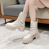 kamames Autumn and Winter New Middle Boots Fashion Lace-up Zipper Botas Mujer Sports Thick-soled Martin Boots Casual Women's Shoes
