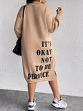 kamames Large-Size Women's Autumn And Winter Fashionable Letter Printed Long-Sleeved Loose Casual Straight Sweater Dress