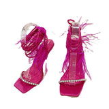 kamames 2024 New Catwalk Style Square-Headed Women's Shoes Diamond Feather With Summer
