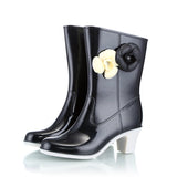 kamames Summer Fashionable Women's Rain Shoes Camellia Decoration Jelly High-Heeled Rain Boots Water Boots Rubber Shoes Women's Water Shoes