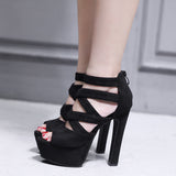 kamames Shoes Women's Shoes Suede Fashion Summer High-Heeled Sandals Fishmouth High-Heeled Shoes