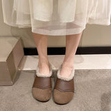 kamames kamames Velvet Bean Shoes Women 2023 Winter New Vintage Women's Shoes Round Head Soft Sole Soft Leather One Foot Pedal Warm Cotton Shoes Women