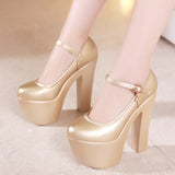 kamames Catwalk Model Catwalk Shoes Female Super High Heels 15Cm Thick Heel Waterproof Platform Round Head Nightclub Single Shoe Girl