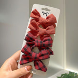 4 Pcs/set Cotton Linen Leopard Print Hair Bows With Clip For Girls Plaid Hair Clips Barrettes Hairpins Headwear Hair Accessories