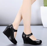 GKTINOO 2021 Spring Autumn Genuine Leather Women's Fashion High Heels Pumps Wedges Black Color Female Platform Shoes Large size