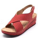 kamames 2023 New Sandals Women's Slope Heel Stitches Breathable Velcro Hollowed-Out Large Size Women's Shoes