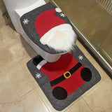 2-Piece Set Snowman Santa Claus Dwarf Christmas Toilet Seat Cover and Carpet Set - Seasonal Bathroom Decoration - Fun Xmas Gift Idea for Home Kit Accessories with Festive Design