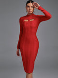 Zingj Sleeve Bandage Dress 2022 Women Red Bandage Dress Bodycon Elegant Sexy Cut Out Evening Party Dress Birthday Club Outfit