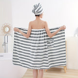 2pcs High Quality Striped Bath Towel Set, 1 Soft Cover Up Towel Skirt + 1 Super Absorbent Hair Drying Towel, Skin-friendly Shower Towel Set Gift, Bathroom Supplies, Home Supplies