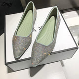 kamames Diamond Flat Shoes Woman Pointed Toe Loafers Flat Shallow Lighter Crystal Shoes Diamond Pointed Hidden Heel Wedding Shoes
