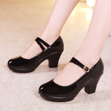 kamames Medium Heel Square Dance Shoes Cheongsam Model Catwalk High Heels Women's Lacquered Leather Waterproof Platform Large Size Dance Shoes