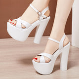 kamames Heel Sandals Thick-Soled Catwalk Shoes Super High Heel Waterproof Platform 15Cm Nightclub Women's Shoes Large Size Hate Banquet Sandals